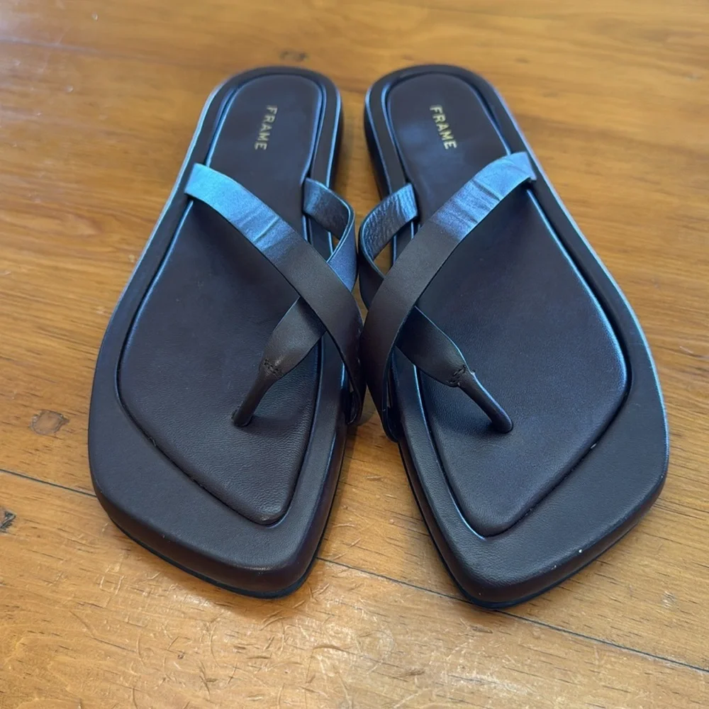 Frame Denim Women's Dark Brown Leather Strappy Slide Sandal - Picture 9 of 12
